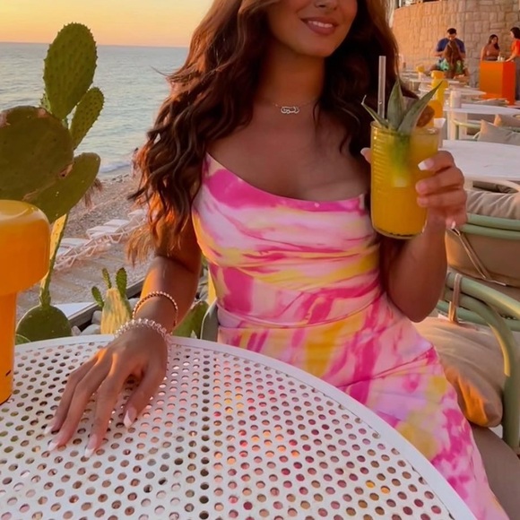 Aqua Pink and Yellow Sunset Dress - Picture 6 of 9